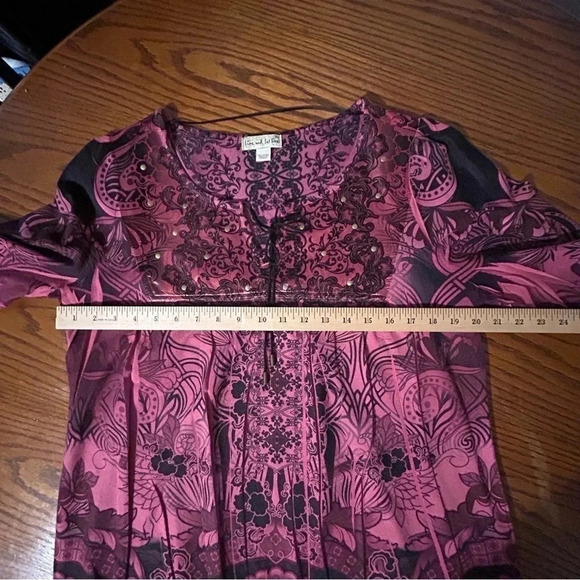 Live and Let Live Top Sz Square Panel Stud Pleated Balloon Sleeves Elastic Waist - Picture 11 of 12